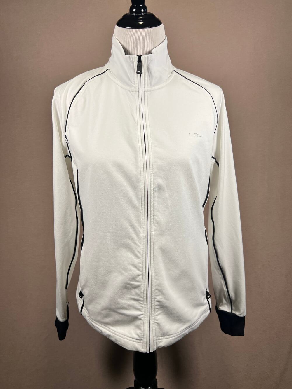 Lauren Ralph Lauren LRL Women's Full Zip Jacket White Black Trim